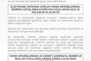 YEMEK SİPARİŞİNE YÖNELİK YENİ DÜZENLEME 