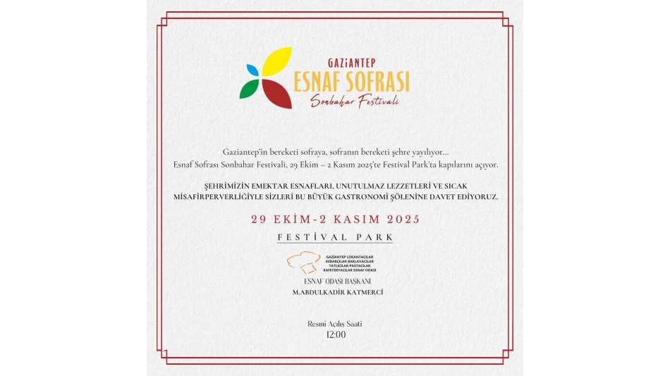 Değerli Esnafımız Esnaf Sofrası Gastronomi Festivali başlıyor!